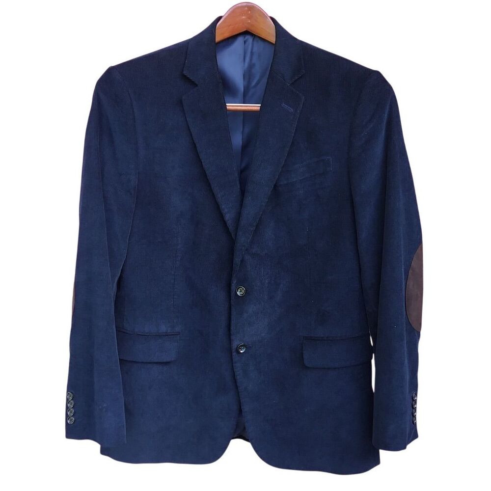 Stafford Men's Navy Corduroy Blazer Size 44‎ L Classic Formal Jacket